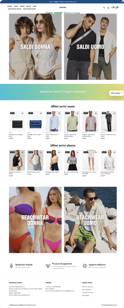 Schermata di un eCommerce di abbigliamento